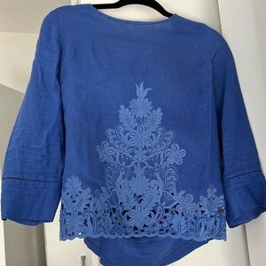 J Crew 100% Linen crochet detail top